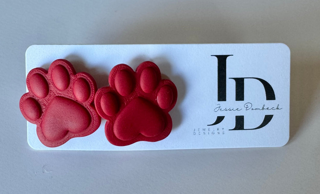 Large Red Paw Print Studs