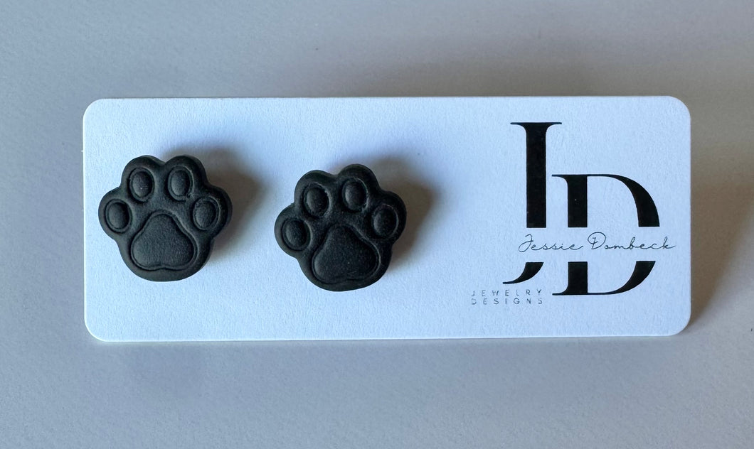 Black Paw Print Studs