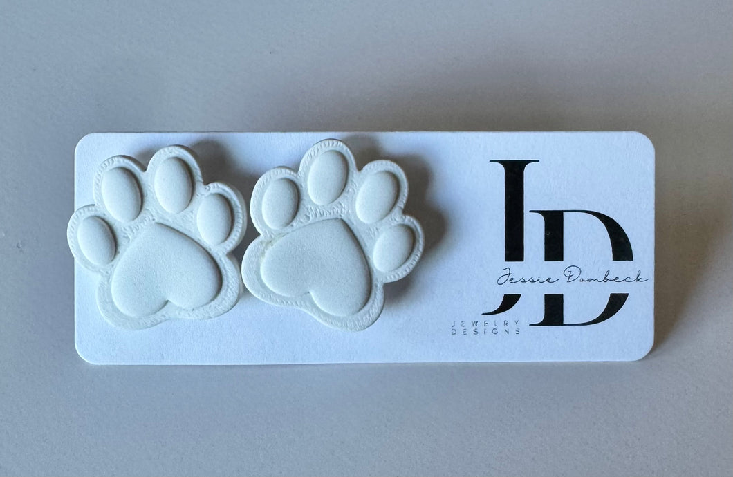 Large White Paw Print Studs