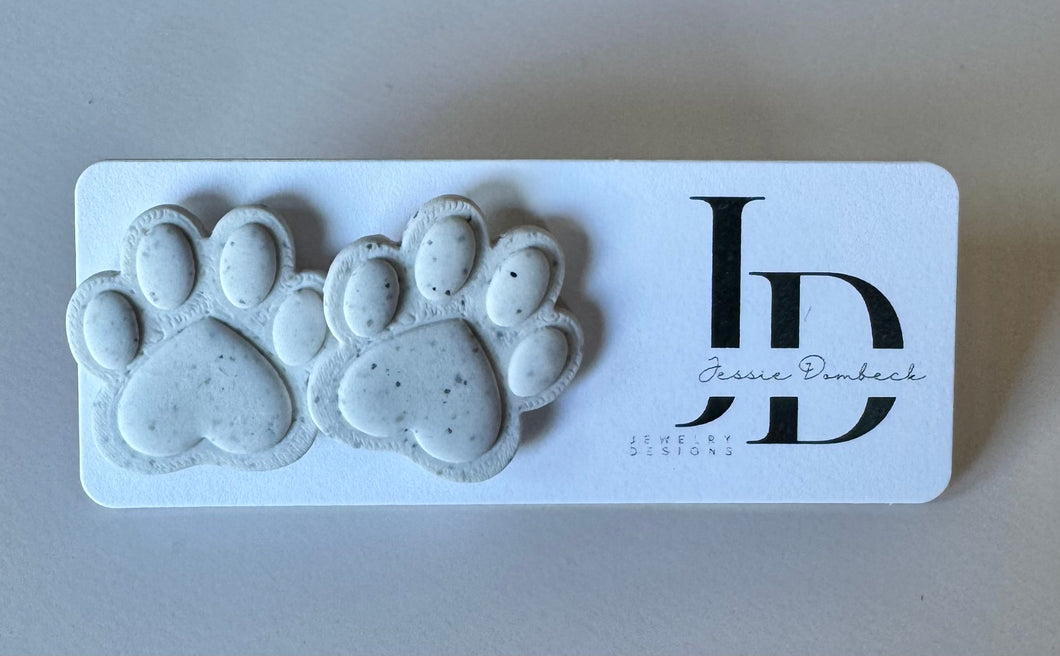 Large Speckled White Paw Print Studs