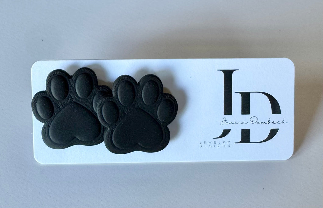 Large Black Paw Print Studs