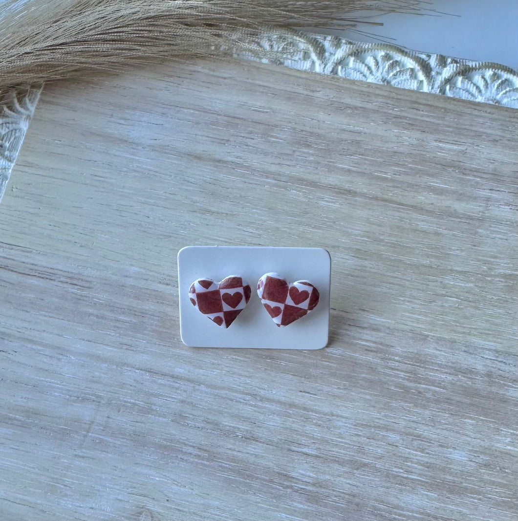 Red Heart Pattern Studs