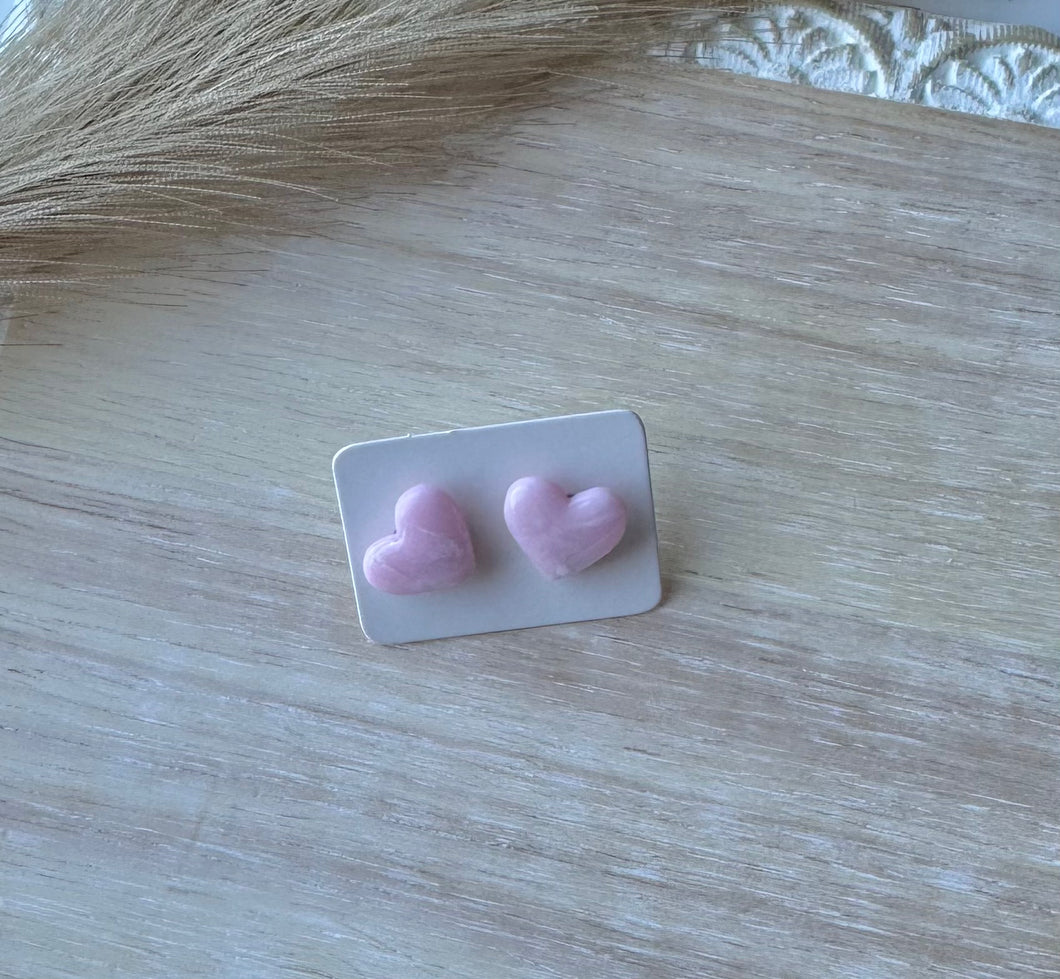 Pink Marble Heart Studs