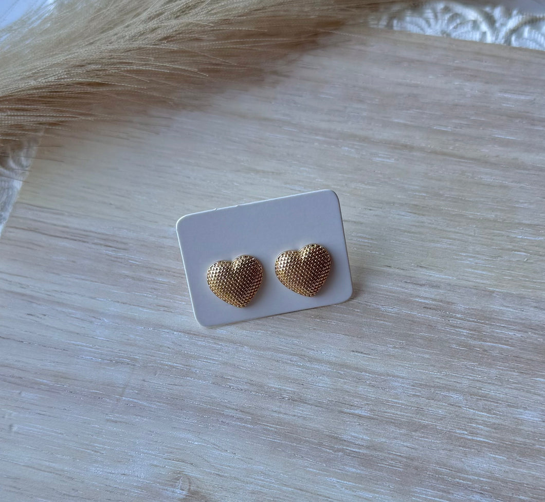 Textured Gold Heart Studs