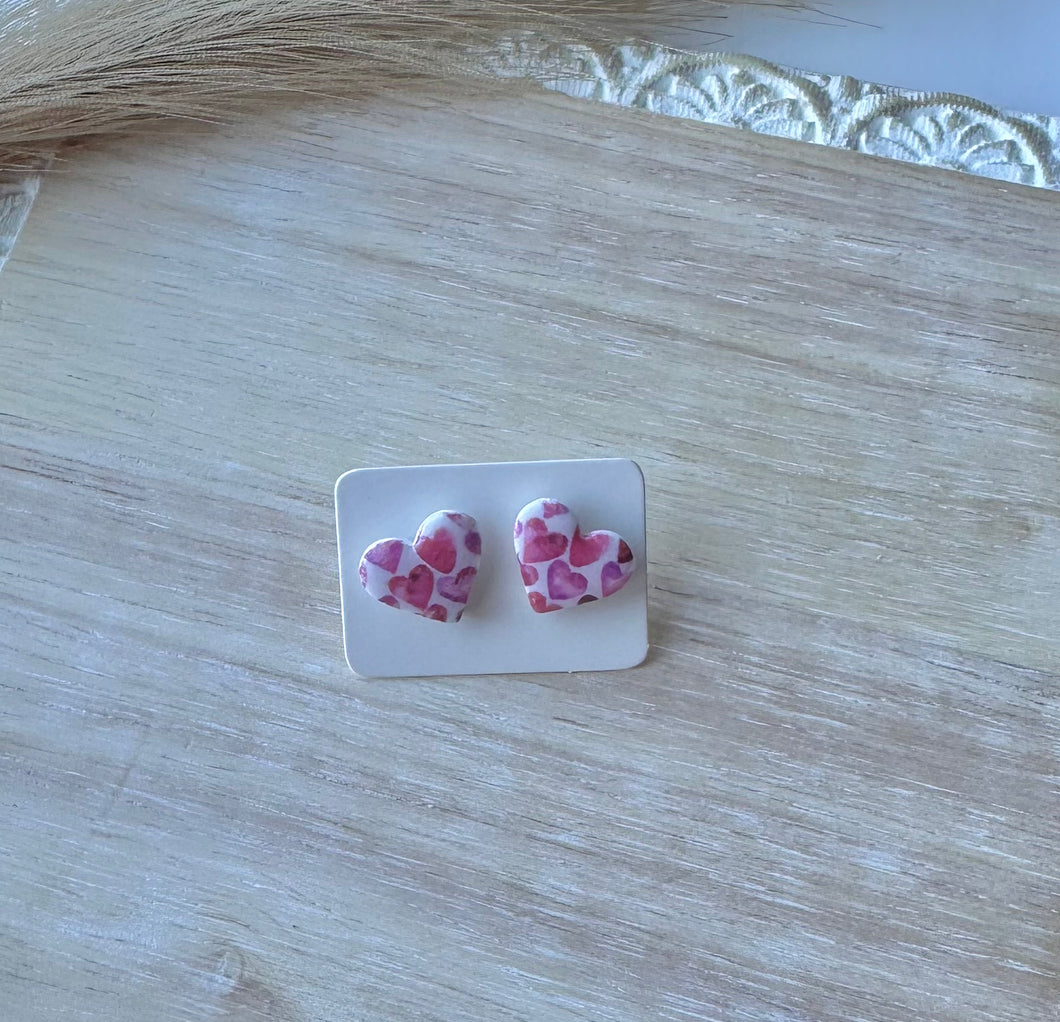 Pink Heart Patterned Studs