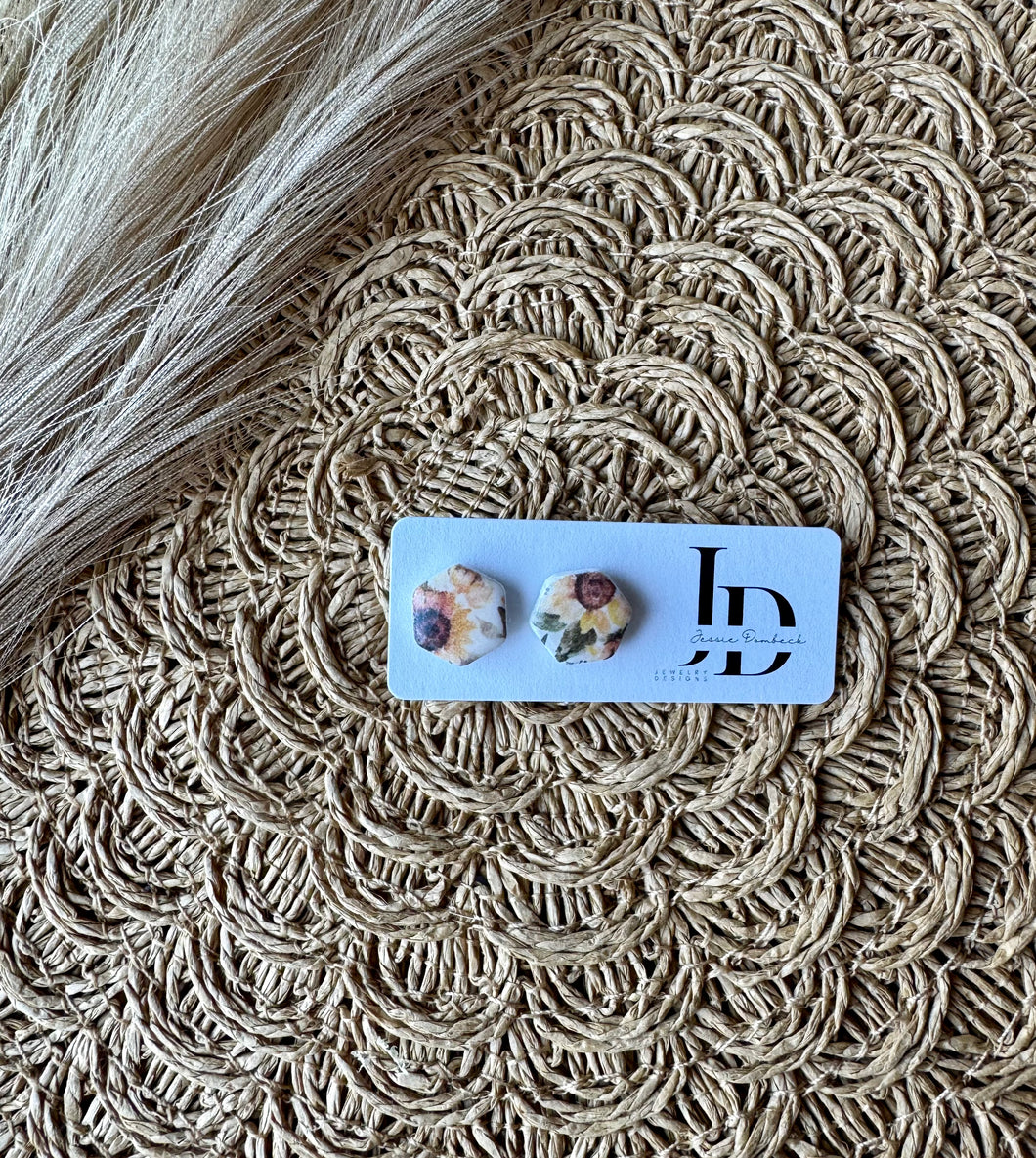 Sunflower Hexagon Studs