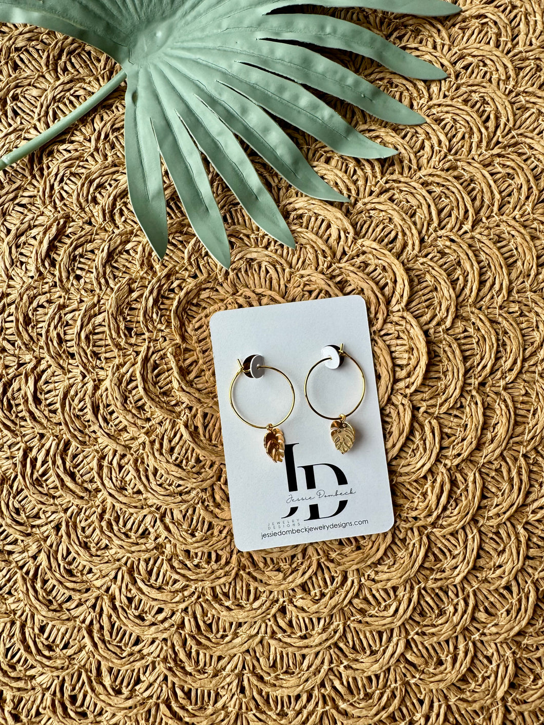 Gold Monstera Hoops