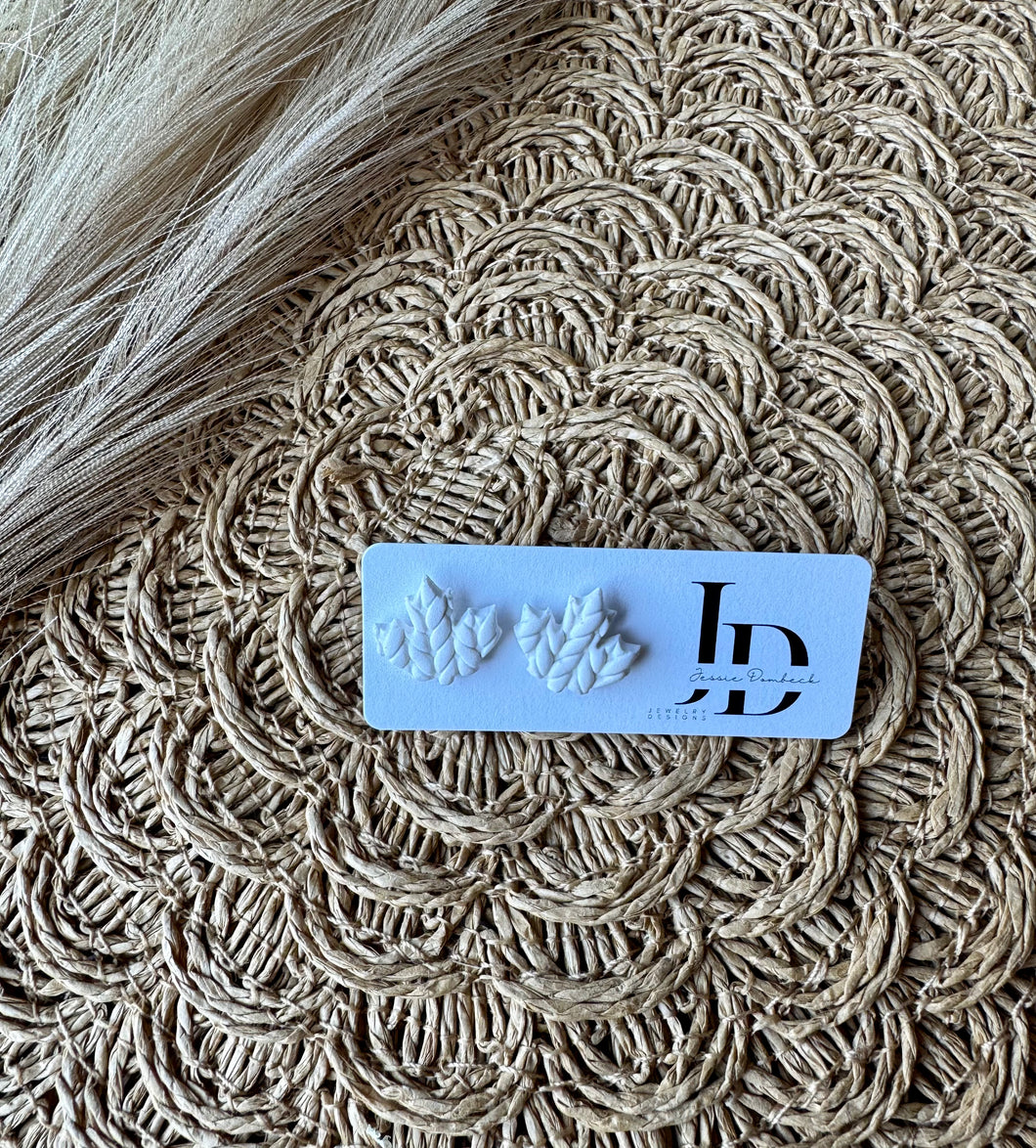 Textured White Leaf Studs
