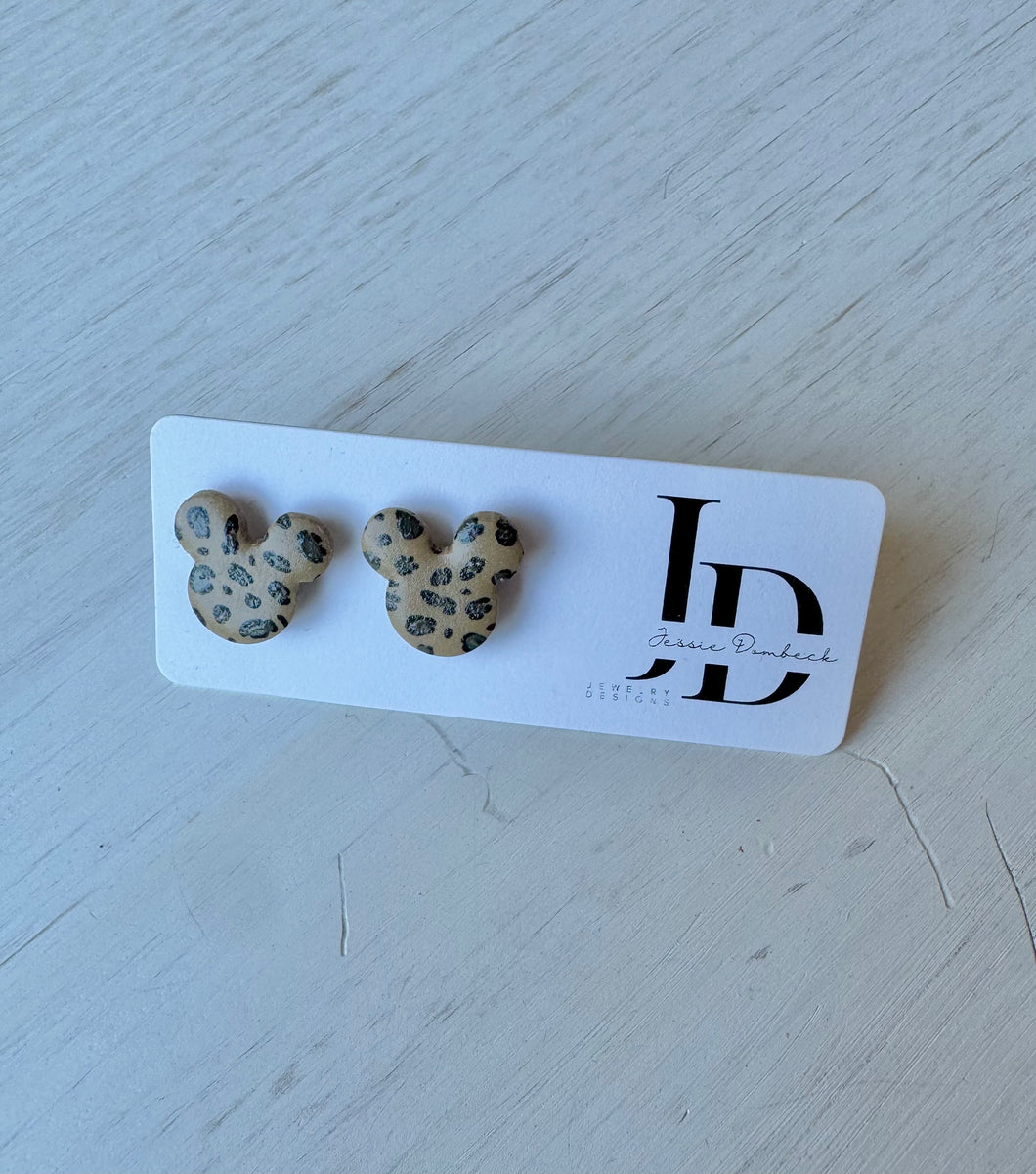 Dark Cheetah Print Mouse Studs