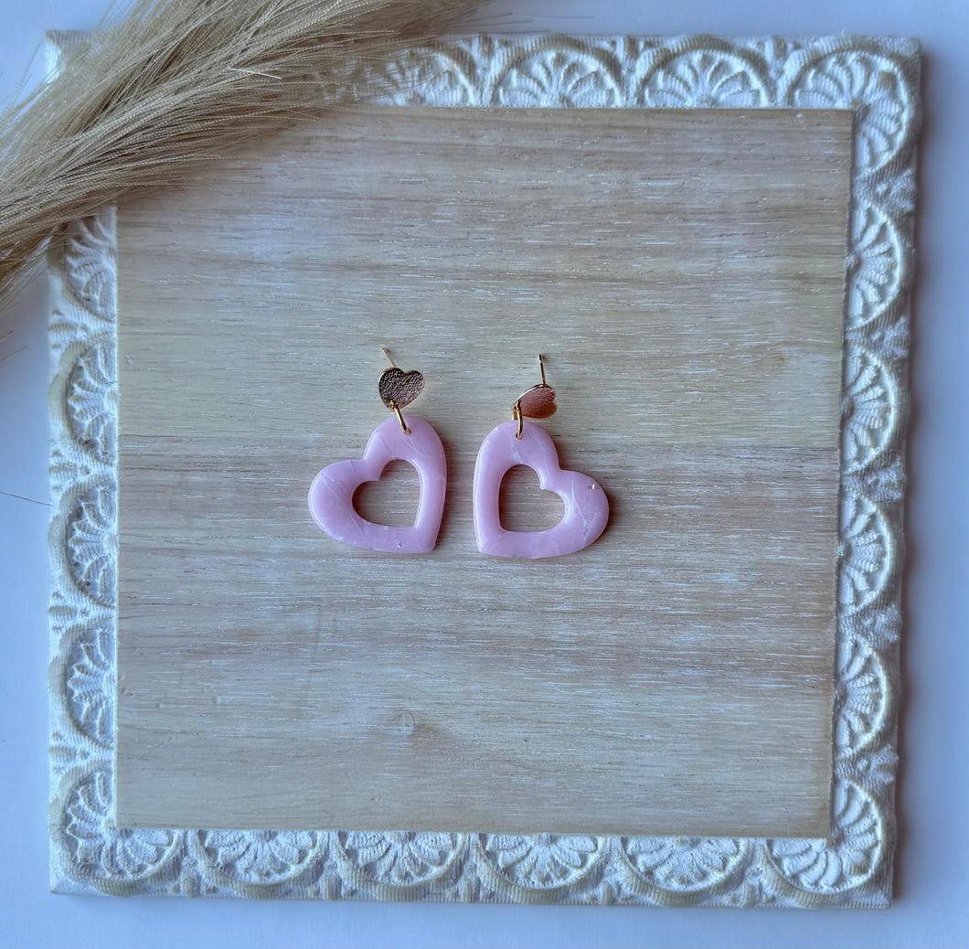 Pink Marble Heart Cutout Dangles